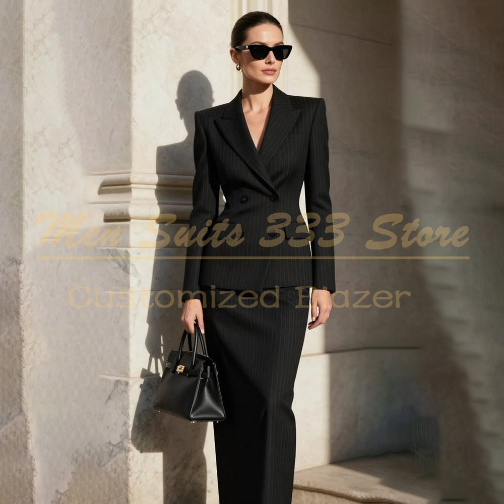Men Formal Wear All Black - Designer-Damenanzug mit schwarzen Streifen, formell, zweireihig,
