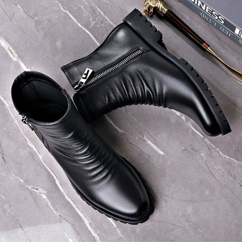 Men Formal Wear With Boots - Hochwertige Herren-High-Top-Stiefel aus echtem Leder, Business-Stiefel,