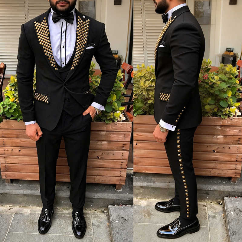 Men Formal Wear Modern - Moderner Herren-Smoking mit Perlenbesetztem Spitzrevers, Hochzeitsanzug,
